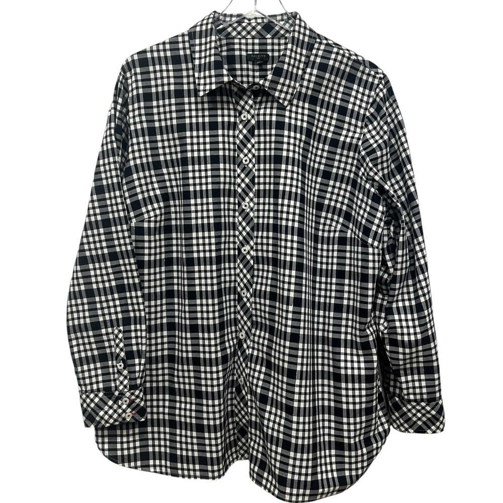 Talbots Plus Black White Plaid Button Down Shirt Long Sleeve Top Checked Buffalo